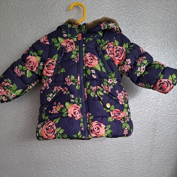 Carter's Floral Jacket With Faux Fur  Size 12 months - Picture 1 of 5